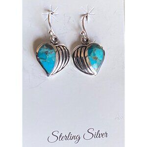 NEW Heart Turquoise and Sterling Silver Dangle Earrings